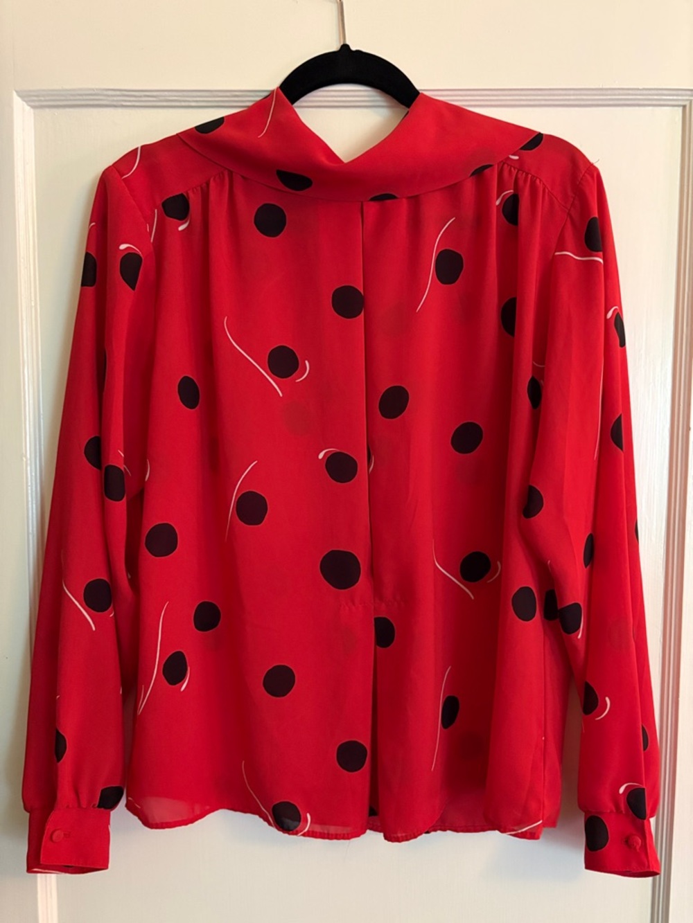 Vintage 80s Red Polka Dot Long-Sleeve Blouse